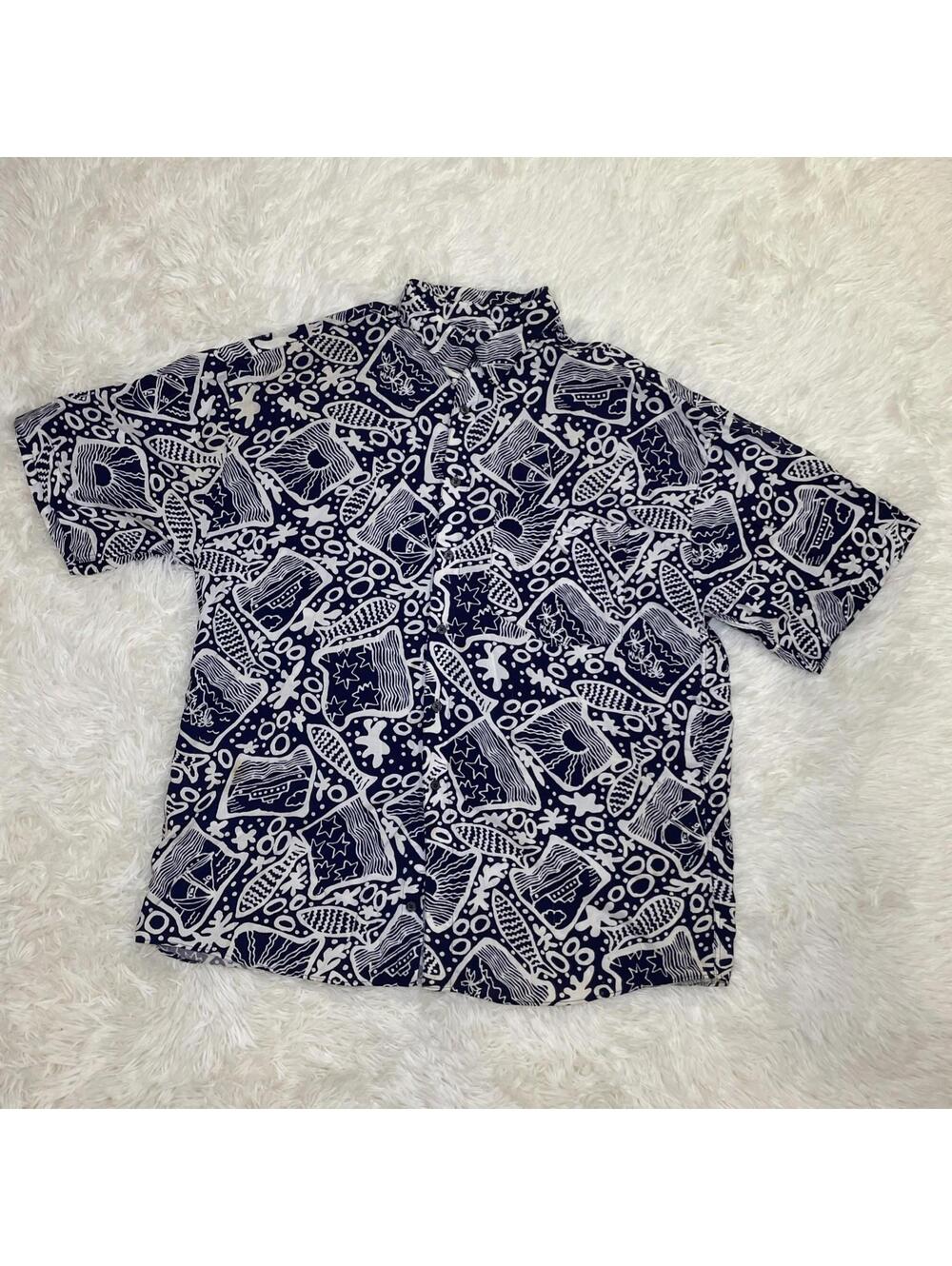 Cambridge Classics Mervyns Button Up Shirt Men L Blue White Geometric 100% Rayon